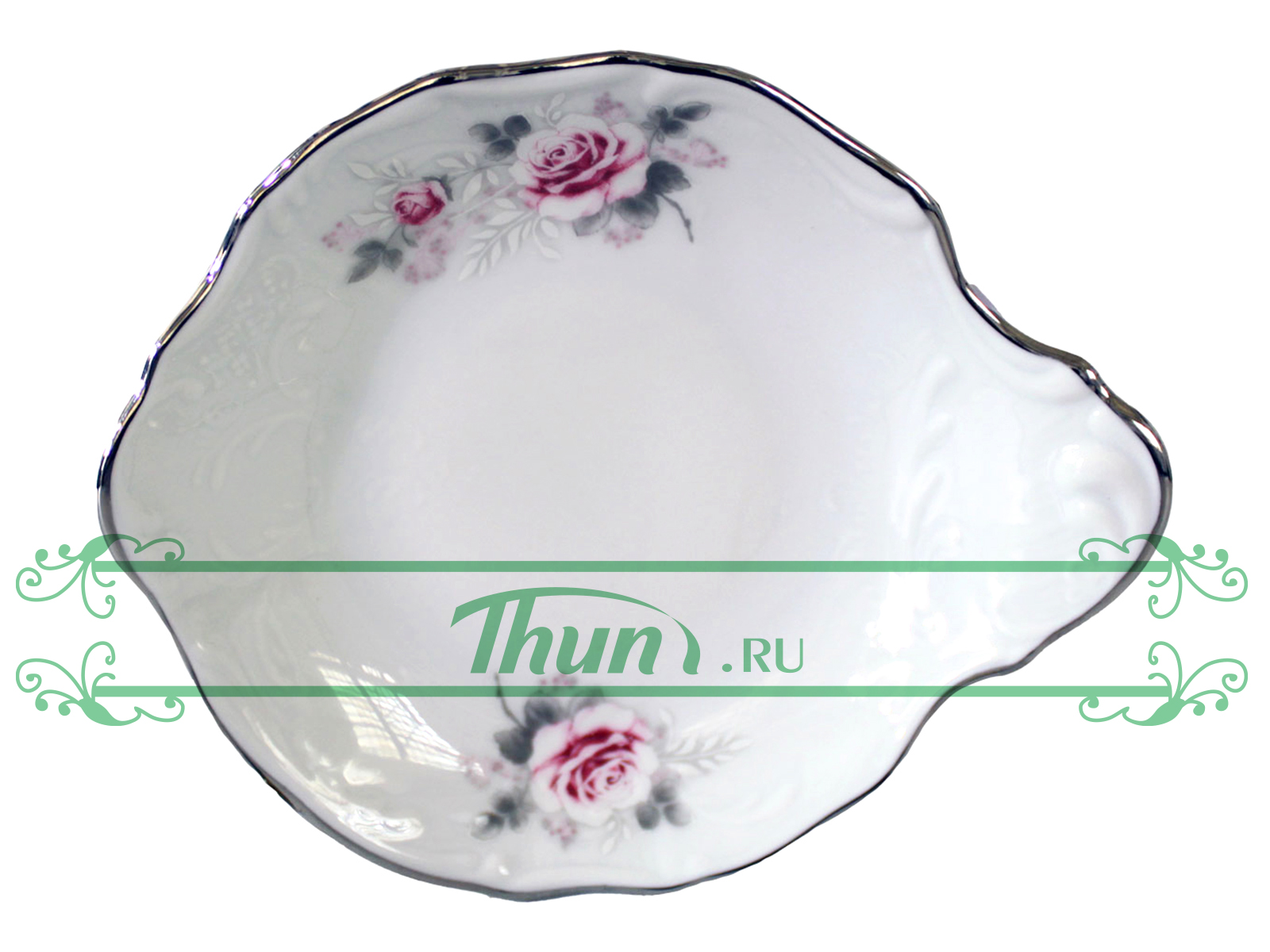 картинка Розетка с ручкой,, Bernadotte; декор "Бледные розы, отводка платина" (БЕР0265) от интернет-магазина Thun
